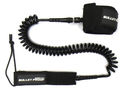 STORM SUP Leash 10 COILED by Bullet Proof Surf - Double Stainless Steel Swivels and Triple Rail Saver