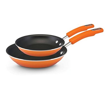 Rachael Ray Porcelain Enamel II Nonstick 9-1/4-Inch and 11-Inch Skillets Twin Pack, Orange Gradient