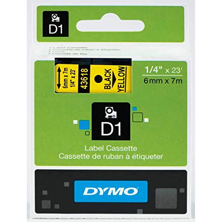 DYMO Standard D1 45018 Labeling Tape ( Black Print on Yellow Tape , 1/2'' W x 23' L , 1 Cartridge)