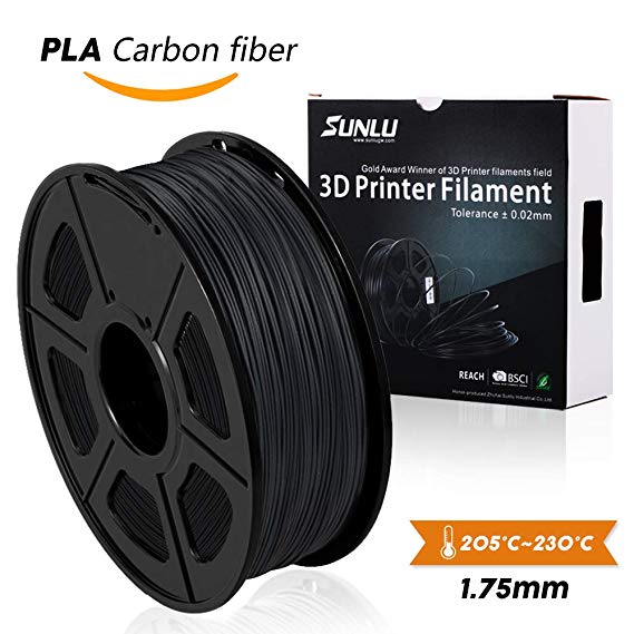 SUNLU 3D Printer Filament,PLA Plus Filament - 1.75 mm Carbon Fiber 1kg Spool (2.2 lbs) - Dimensional Accuracy +/- 0.02mm - 100% Virgin Raw Material