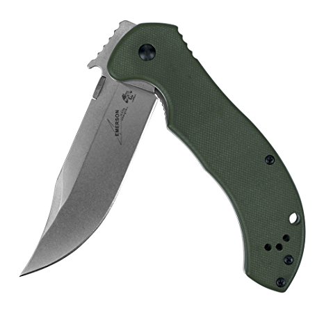 Kershaw-Emerson, CQC-10K (6030) Dominates With Its Bowie-Style Blade, Curved Handle, Olive Drab Cameo Finish, Reversible Clip, Frame Lock and Sharp Capabilities