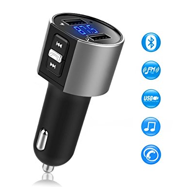 Comsoon Bluetooth FM Transmistter for Car, Wireless In-Car Bluetooth Receiver MP3 Player Radio Adapter Car Kit with 5V/2.4A&1A Dual USB Charger Ports, Hands Free Calling for iPhone,iPad, Smartphones