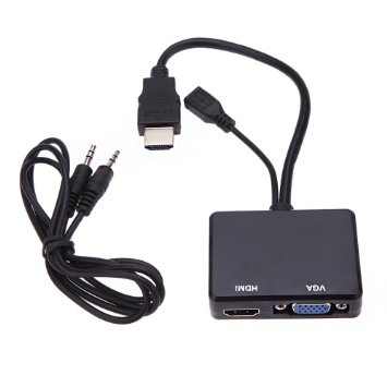 KKmoon New HDMI / MHL to HDMI & VGA Audio Splitter Converter Adapter with 3.5mm Audio Cable for Samsung Galaxy S3 S4 S5 Note2 Note 3 Note 4