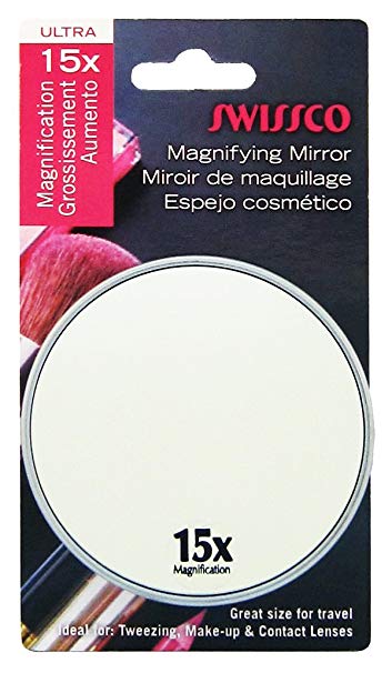 Swissco Suction Cup Mirror, Black and Silver, 3 1/2 Inches, 15x