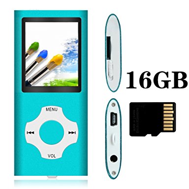 Tomameri - Compact and Portable MP3 Video Player with Rhombic Button ( Including a 16 GB Micro SD Card ) (Blue)