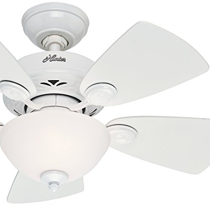 Hunter Fan 34" Snow White Finish Ceiling Fan with Painted Cased White Glass Light Kit (Certified Refurbished)