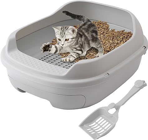 Skywin Pellet Cat Litter Box (Grey) - Perfect for Pine Pellets, Efficient Sifting System for Cats, Easy-to-Use Litter Box for Pellets