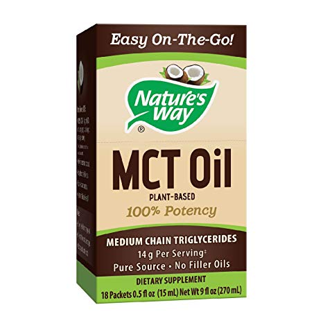 Nature's Way 100% Potency Pure Source MCT Oil from Coconut- On-The-Go Single-Serve Packets- Vegetarian, Gluten-Free, Flavorless, No Filler Oils, Hexane-Free- 18 Count