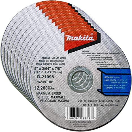 Makita 10 Pack - 5" Cut Off Wheels For 5" Grinders - Aggressive Cutting For Metal & Stainless Steel