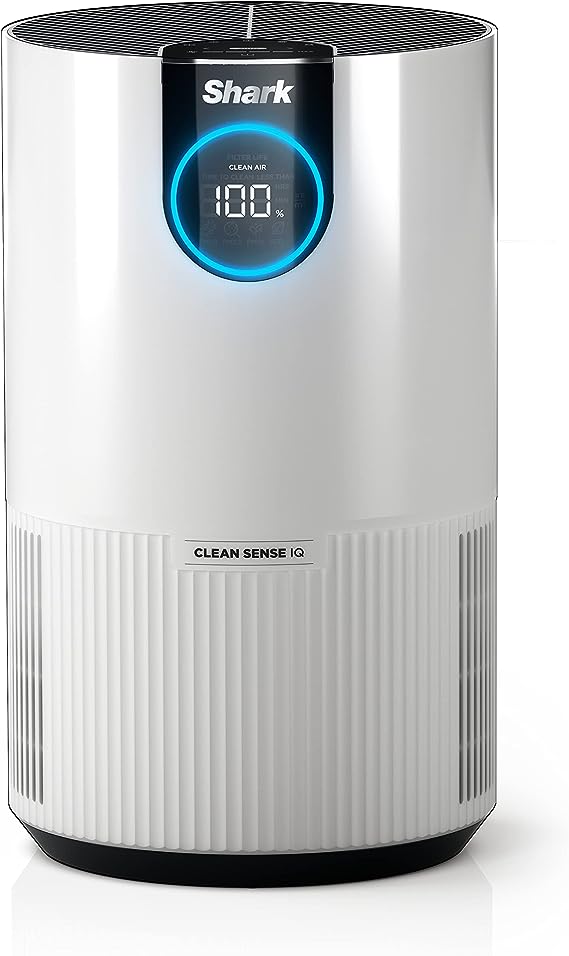 Shark HP102 Clean Sense Air Purifier for Home, Allergies, HEPA Filter, 500 Sq Ft, Small Room, Bedroom, Office, Captures 99.98% of Particles, Dust, Smoke & Allergens, Portable, Desktop, White