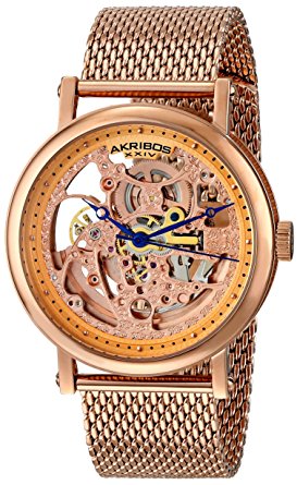 Akribos XXIV Men’s AK732RG “Bravura” Rose Gold-Tone Automatic Stainless Steel Watch with Mesh Bracelet