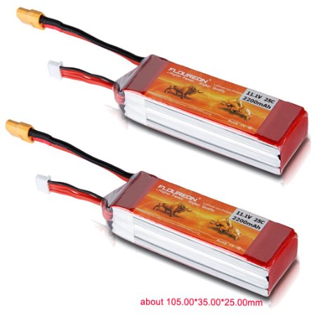 2X FLOUREON 3S 25C 111V 2200mAh Lipo Battery Pack XT60 Connector RC Battery for RC Helicopter RC Airplane RC Hobby RC Truck RC Boat RC Car RC Hobby DIY Battery Red