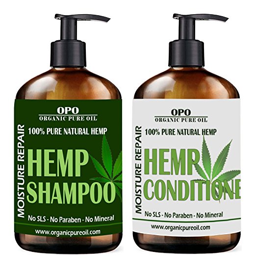 Natural Hemp Extract Hydrating Sulfate Free Shampoo & Conditioner Set- Best for Curly or Frizzy Hair, Safe for Keratin Treated Hair 16 fl. oz /each