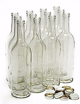 Home Brew Ohio 750 ml Clear Screw Cap Wine Bottles with 28 mm Metal Screw Caps, White