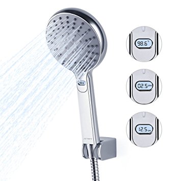 JSVER Handheld Shower Head with Digital LED Temperature and Flow Display, Hydropower