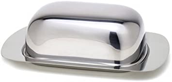 StainlessLUX Stainless Steel Covered Butter Dish, 7.25 by 4.85 by 2.25-Inch, Brilliant Finish
