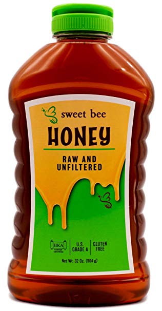 32 oz Sweet Bee 100% Pure Raw and Unfiltered Honey - Certified Grade A, Gluten Free, and Kosher - Silky Smooth Yucatán Amber and Argentinian Gold Squeeze Bottle Honey