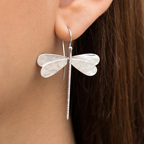 Pair of dragonfly earrings, sterling silver earrings, dragon fly earings, big drop earrings, dragonfly jewelry, sterling silver dangle drop earrings handmade by Emmanuela
