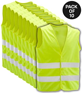 10 Pack Reflective High Visibility Safety Vest for Men & Women for Work, Cycling, Runner, Crossing Guard, Road, Construction