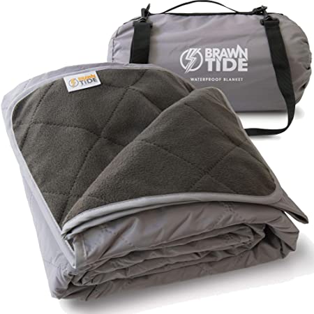 Brawntide Large Outdoor Waterproof Blanket - Quilted, Extra Thick Fleece, Warm, Windproof, with Shoulder Strap, Ideal Stadium Blanket, Great for Camping, Festivals, Picnics, Beaches, Dogs