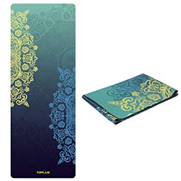 TOPLUS Travel Yoga Mat - Foldable 1/16 Inch Thin Hot Yoga Mat, Sweat Absorbent Anti Slip, High-Grade Natural Suede for Travel, Yoga and Pilates, Coming with Carrying Bag