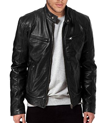 The Leather Factory Men's SWORD Black Genuine Lambskin Leather Biker Jacket
