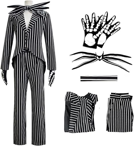 Jack Costume Skellington With Bowtie Skeleton Nightmare Suit Before Christmas Halloween Cosplay for Adult Men