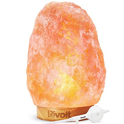 Levoit Elana Himalayan Salt Lamp Hand Carved Natural Himilian Hymalain Pink Salt Rock Lamps(8-11 lbs), Premium Quality Wood Base,Touch Brightness Dimmable Control,3 Bulbs,UL Cord & Gift Box