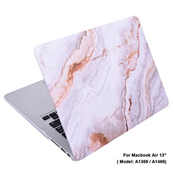 Cosmos Rubberized Plastic Hard Shell Cover Case for MacBook (Macbook Air 13" (A1369 / A1466), White Orange Marble Pattern)