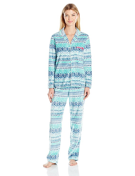 Ellen Tracy Women's Sueded Micro Fleece Notch Collar Pajama Set