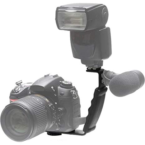 Phot-R Heavy Duty Professional L Shaped Flash Bracket Flashlight Camera Holder Quick Flip for Flashguns & Microphones with 2 Standard Hot Shoe Mounts