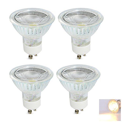 LED Dimmable GU10 COB Bulb, 5 Watt 400 Lumen, 120 Degree Beam Angle, 40W Equivalent, Warm White 3000K Light Bulbs for Spotlight, Recessed Lighting, Track Lighting, 4-Pack