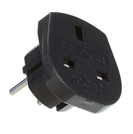 Kit Portable UK 3-Pin to Euro 2-Pin Mains Adapter Travel Plug - Black