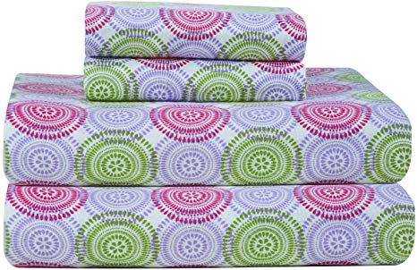 Pointehaven Heavy Weight Printed Flannel King Sheet Set, Starburst Print