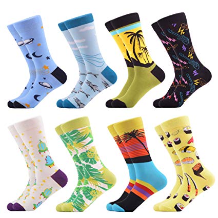 WeciBor Men's Dress Cool Colorful Fancy Novelty Funny Casual Combed Cotton Crew Socks Pack