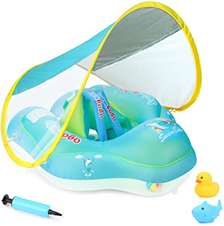 Luchild Baby Swimming Float Ring Inflatable Baby Pool Float Ring with Sun Protection Canopy Swim Water Toys Accessories for Toddler Age of 3-36 Months, Large