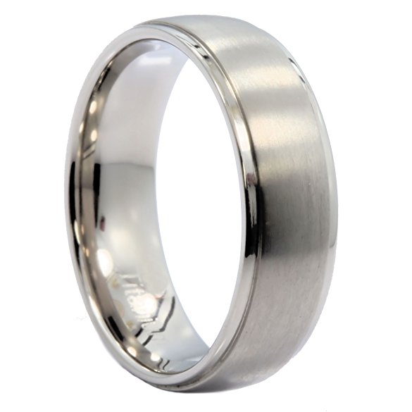 7mm Polished Recessed Edges Titanium Wedding Ring Comfort Fit Band