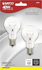 Satco S2744 120V Intermediate Base 40-Watt A15 Light Bulb, Clear , White