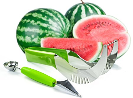Watermelon slicer set, Watermelon cutter & corer with comfortable grip and Melon baller - 1 Year warranty
