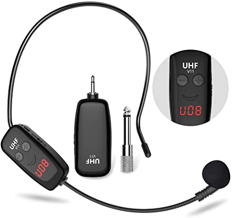 Upgraded Digital Screen Wireless Microphone Headset, UHF Wireless Mic Headset and Handheld 2 in 1, 164 ft (50M) Range, 1/8''&1/4'' Plugs for Stage Speakers, Teaching, Voice Amplifier, PA System
