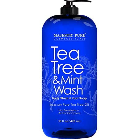 MAJESTIC PURE Tea Tree Oil Body Wash with Mint - Shower Gel Body Soap Fights Body Odor, Athlete’s Foot, Jock Itch, Ringworm & Skin Irritations for Women and Men - 16 fl oz