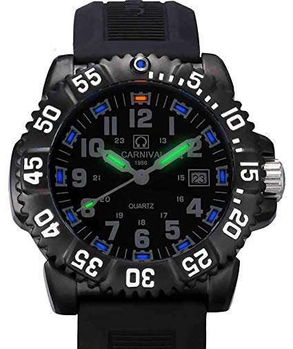 Gosasa Men's Tritium luminous Watch Rotatable Bezel Navy SEAL Stainless Steel Case Men's Military Quartz Watche