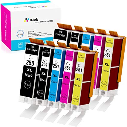 K-Ink Compatible Ink Cartridge Replacement for Canon PGI-250XL PGI 250 XL CLI-251XL CLI 251 XL for Pixma MX922 MG7520 MG5520 MG5420 MG6620 MG5620 (2 Big Black, 2 Black, 2 Cyan, 2 Yellow, 2 Magenta)