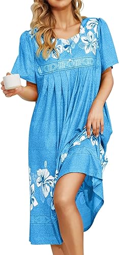 Bloggerlove Nightgown for Women Hawaiian Muumuu House Dress Print Lounger Patio Dress with Pockets Moomoo