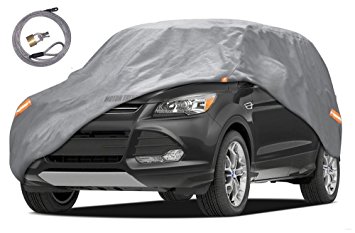 Motor Trend TrueShield Waterproof SUV & VAN Cover - Heavy Duty Outdoor Fleece-Lined Sonic Coating - Ultimate 6 Layer Protection - Cover Lock Included (XXL - max length 225")