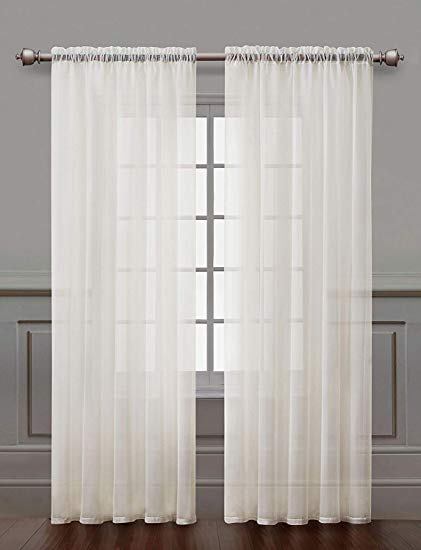 Victoria Classics 2 Pack: Ultra Luxurious High Thread Rod Pocket Sheer Voile Window Curtains by Assorted Colors (Beige)