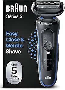 Braun Series 5 51-B1000s Rasoir Électrique Homme, Système EasyClean, Technologie Wet & Dry, Rechargeable, Rasoir À Grille Sans Fil, Bleu