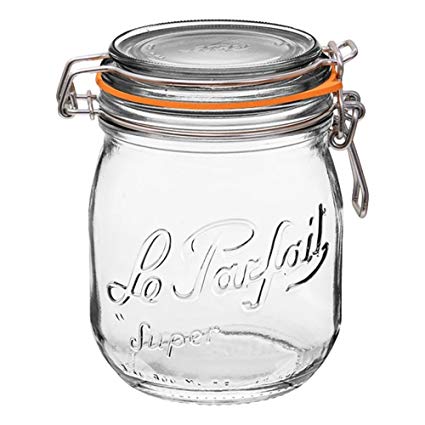 1 Le Parfait Super Jar - Wide Mouth French Glass Preserving Jars - Zero Waste Packaging (1, 750ml - 24oz - Pint & Half)