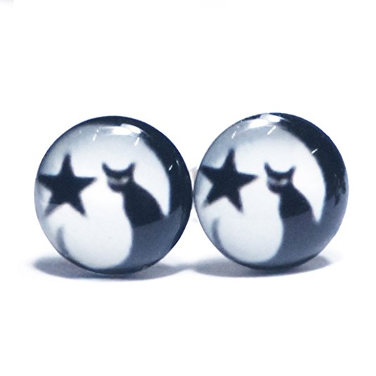 LilMents Cat Moon Star Unisex Mens Womens Stainless Steel Stud Earrings