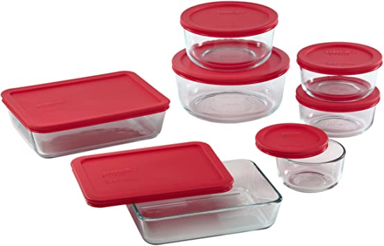 Pyrex 071160054332 14-Piece Glass Food Storage Set with Lids, Clear